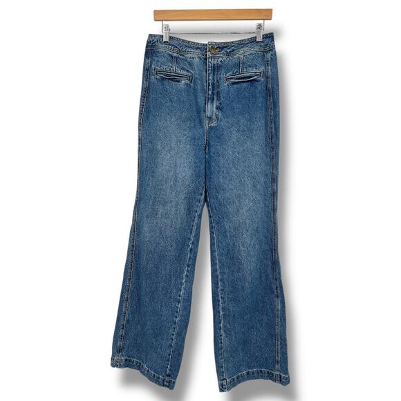 Free People We The Free Modern Meadow Denim Wide Leg Jeans Women's L Blue - Picture 4 of 11